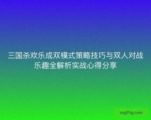 三国杀欢乐成双模式策略技巧与双人对战乐趣全解析实战心得分享