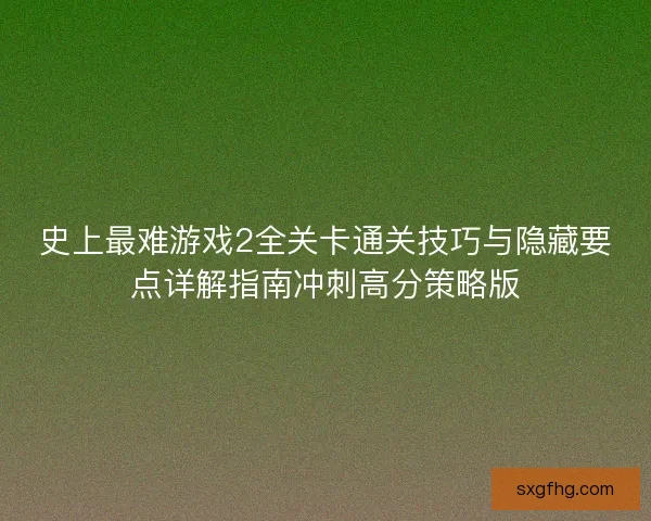 史上最难游戏2全关卡通关技巧与隐藏要点详解指南冲刺高分策略版